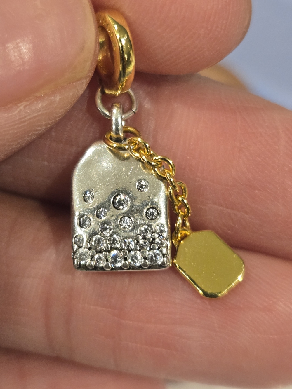 Two-Tone Gold & Silver Crystal Charm Tea Bag